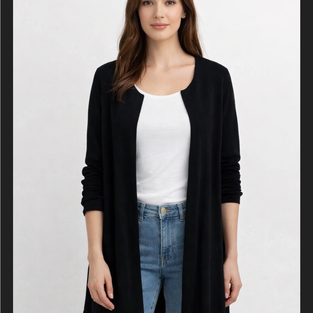 Eileen Fisher 80% Silk & 20% Cotton Black Minimalist Cardigan Size Medium